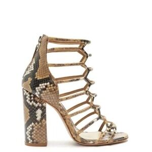 Schutz Julianna Block Heel‎ Sandal 9.5 Snakeskin Embossed Leather Gladiator NEW